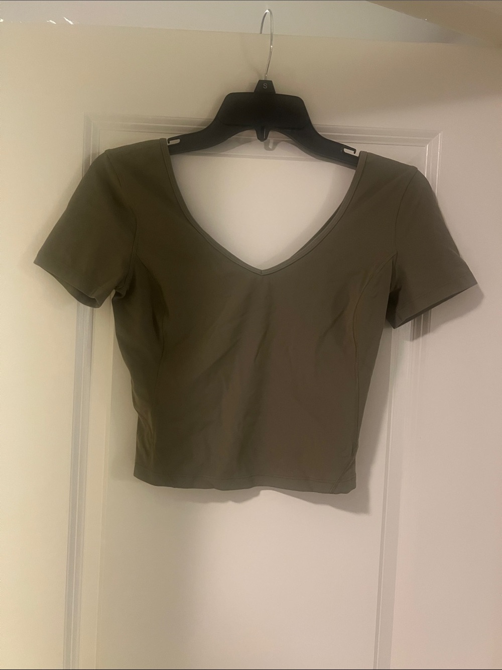 lululemon athletica Olive V-Neck Short Sleeve Crop Top
